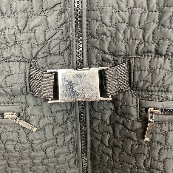 DKNY | Black Quilted Down Jacket; Zipper Front and Buckle Belt; Size Small - Picture 4 of 15